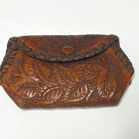 VTG Tooled Leather Coin Purse Snap Pouch Floral Roses Hand-Crafted 4.5"x2.5" - Picture 2 of 16